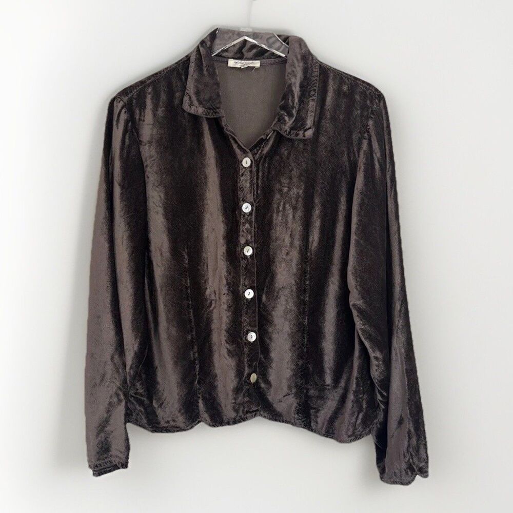 Vintage Velvet Shirt Jacket 1X Dark Gray Whimsigoth Lagenlook Boho Loose Relaxed